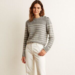 Dawn & Dare Grey Stripe Long Sleeve Mohair Wool Blend Crewneck Sweater Size L